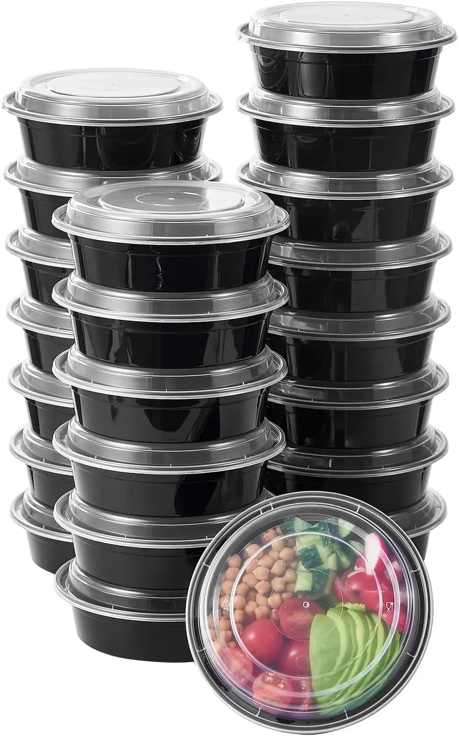 Contenitori rotondi per la preparazione dei pasti da 24 oz (150 pezzi) con coperchi, senza BPA, adatti a microonde e congelatore, impilabili