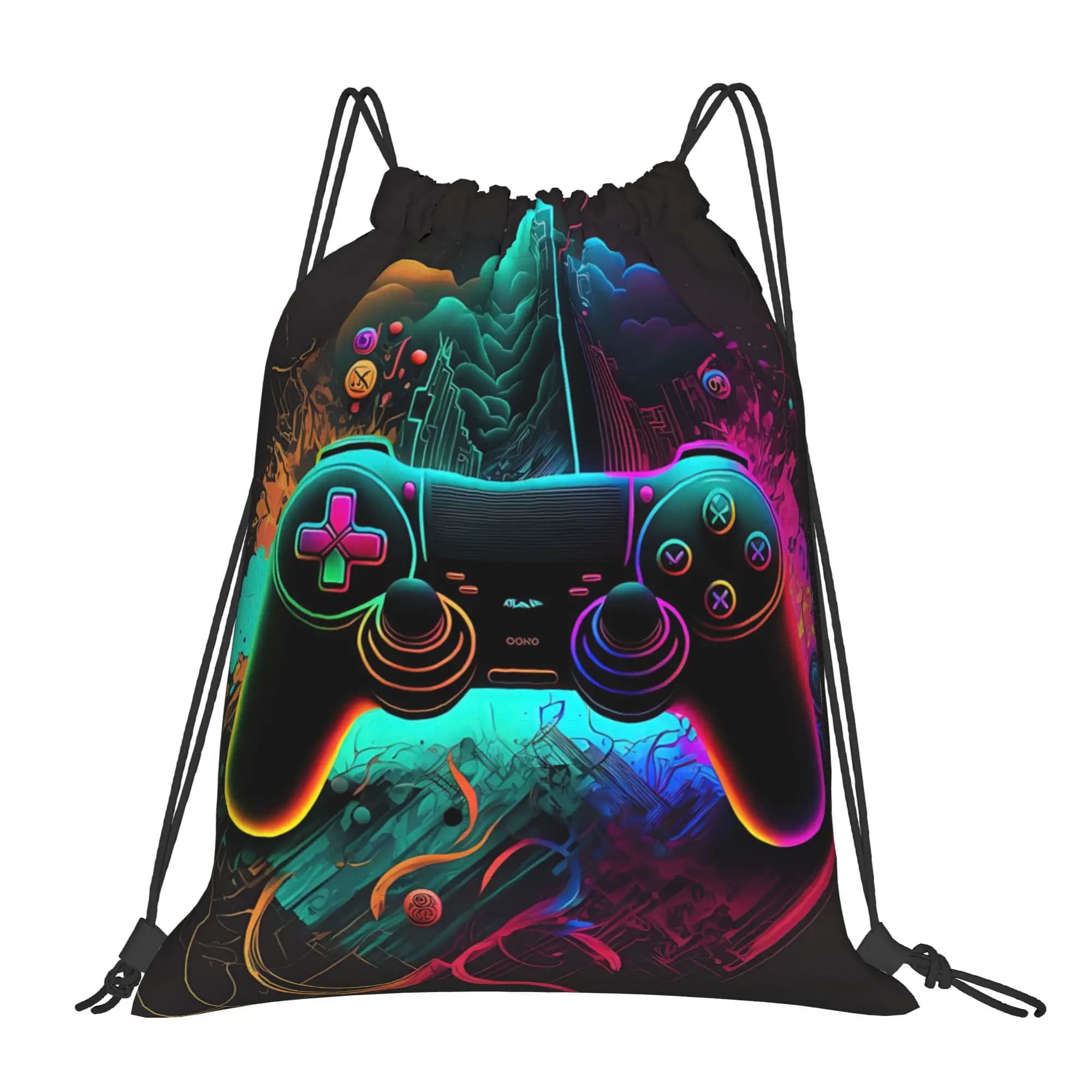 Borsa da viaggio unisex neon, sacca con coulisse Kawaii per gaming, borsa porta scarpe e vestiti da viaggio, zaino portatile multifunzione per adolescenti