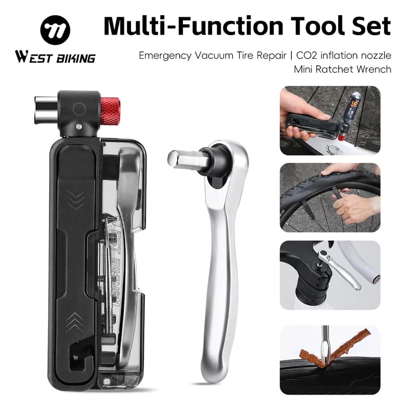 WEST BIKING Kit Chiavi Multifunzione 15-in-1, Set Chiavi a Cricchetto Magnetiche in Lega di Alluminio Portatile, Pompa e Attrezzi per Riparazione Bici