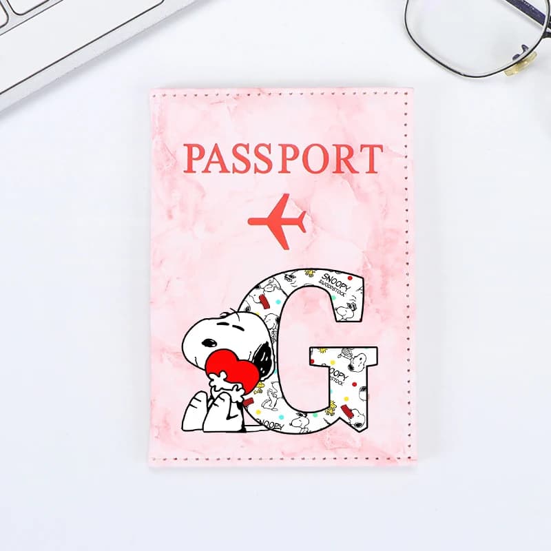 Kawaii Snoopys Passport Cover Kids Cute Letter A-Z Protect Cases Girls Air Ticket ID Card Holder Wallet Travel Accessories Gift