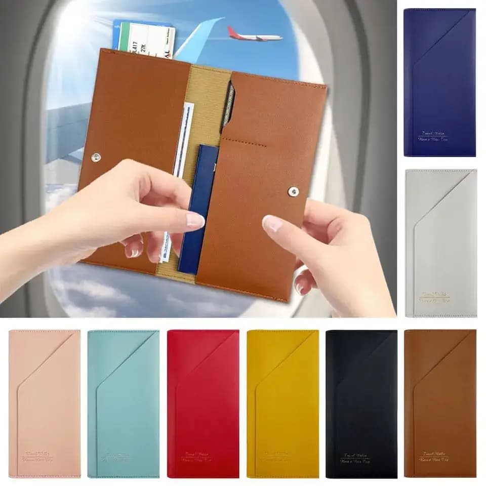 Porta passaporto in pelle PU portafoglio da viaggio per documenti da viaggio portafoglio da viaggio semplice donna uomo borsa da viaggio abbronzante per documenti