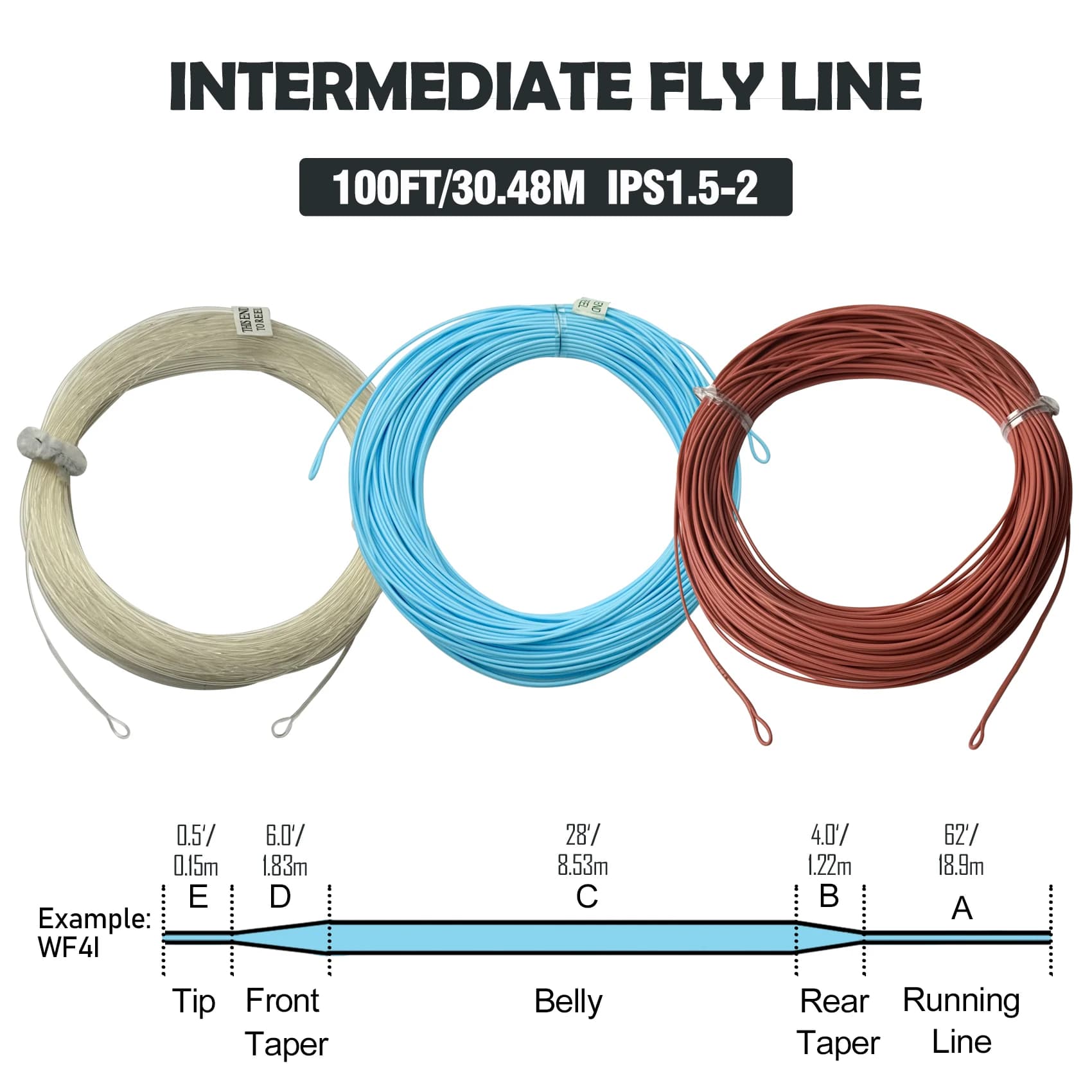 100FT WF Intermediate Sinking Fly Fishing Line IPS1.5-2 PVC Coated Weight Forward Floating Line for Freshwater & Saltwater