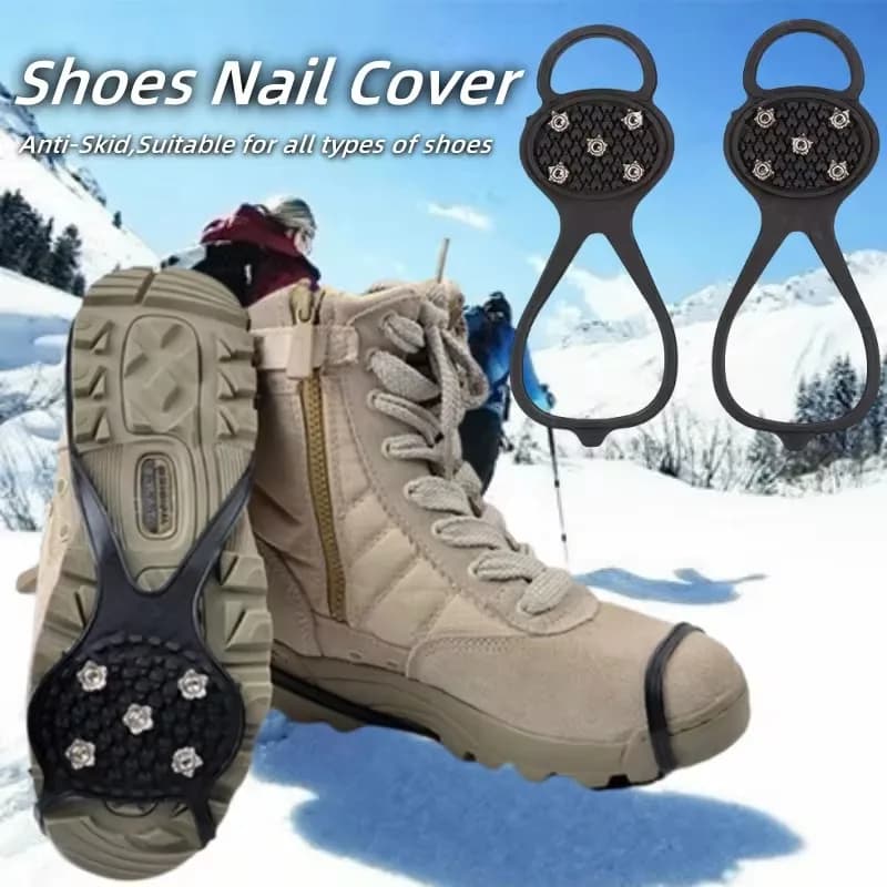 5 denti Pinza per ghiaccio Spike per scarpe Inverno Outdoor Antiscivolo Escursionismo Alpinismo Ghiaccio Neve Ramponi Copriscarpe antiscivolo