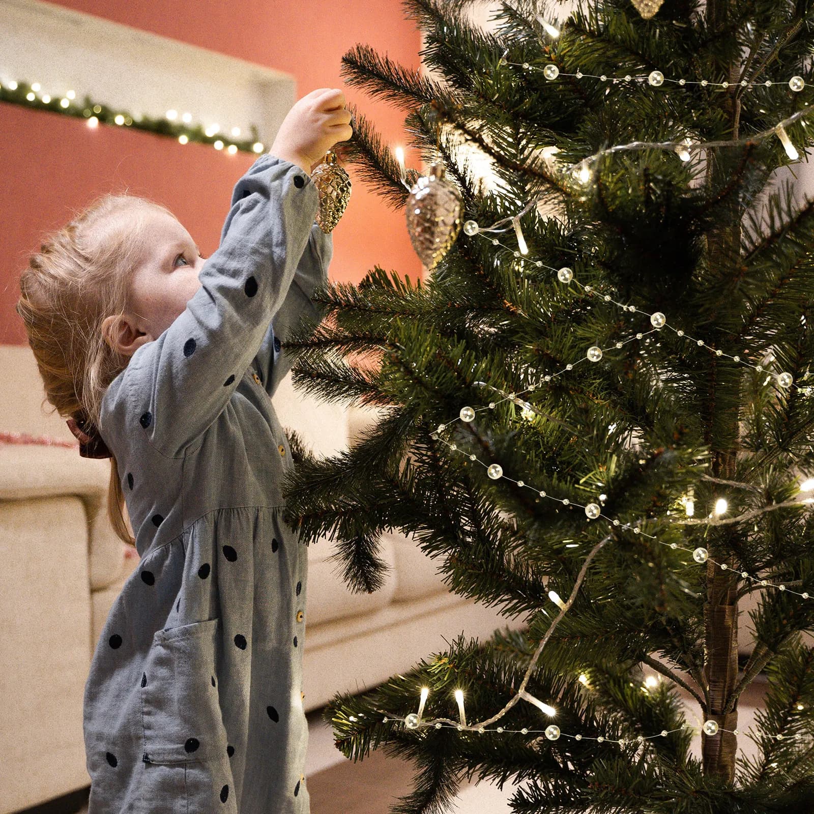 1 Rotolo di Catena di Perline Natalizie, Ghirlanda di Perline in Plastica, Decorazioni per Albero di Natale, Forniture per Artigianato Fai-da-Te, Stringa di Perline Luminose, Pendente per Casa