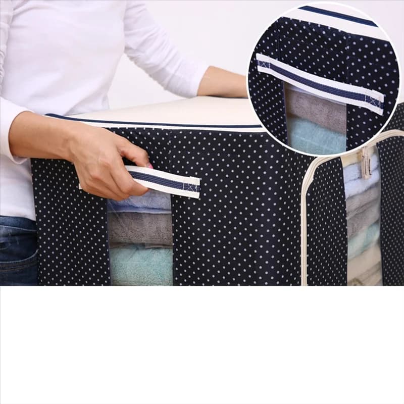 Oxford HITL 66L Fabric Clothing Storage Box with Foldable Bag with Steel Frame Transparent Hinge for Clothes