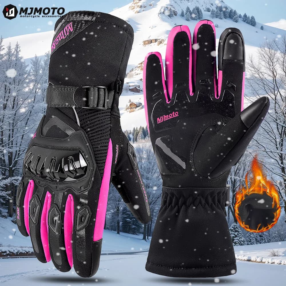 Guanti da moto invernali da donna Rosa/Viola Guanti da equitazione per moto caldi antipioggia al 100% Guanti da motocross da donna Attrezzatura da moto