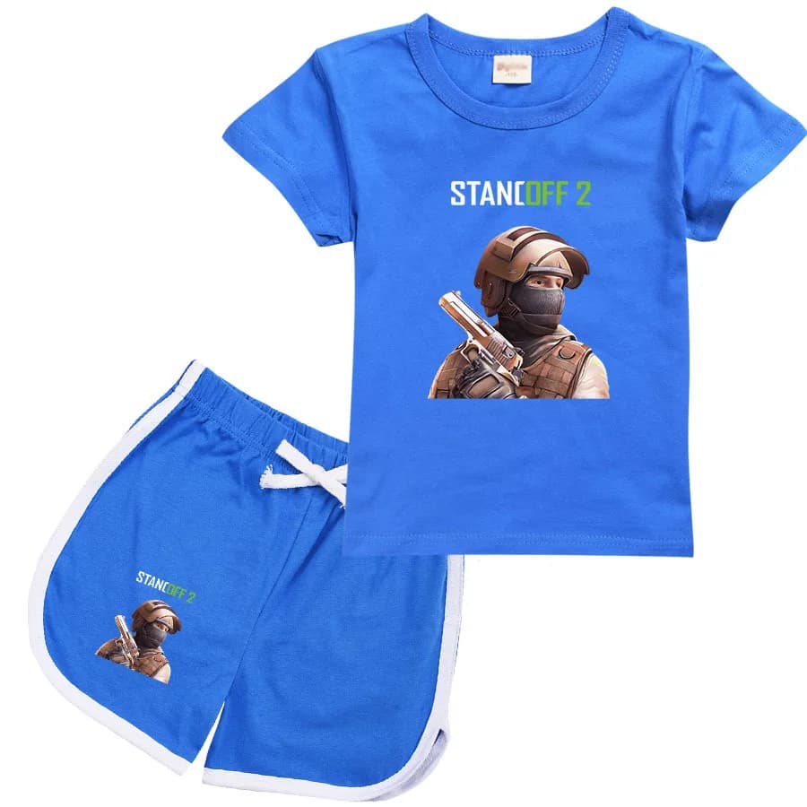 Shooting Game Standoff 2 Clothes Kids Cartoon Short Sleeve Tshirt Pants 2pcs Sets Boys Sports Set Toddler Girls Boutique Outfits