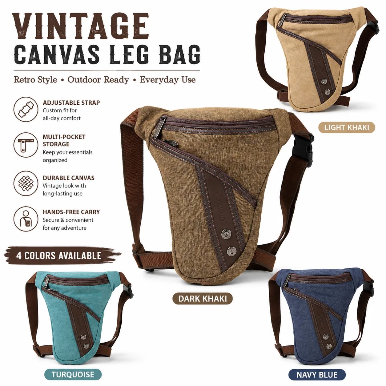 Vintage Canvas Leg Bag for Men Adjustable Waist Thigh Pack Multi Pocket Travel Hip Bag Outdoor Crossbody Belt Pouch