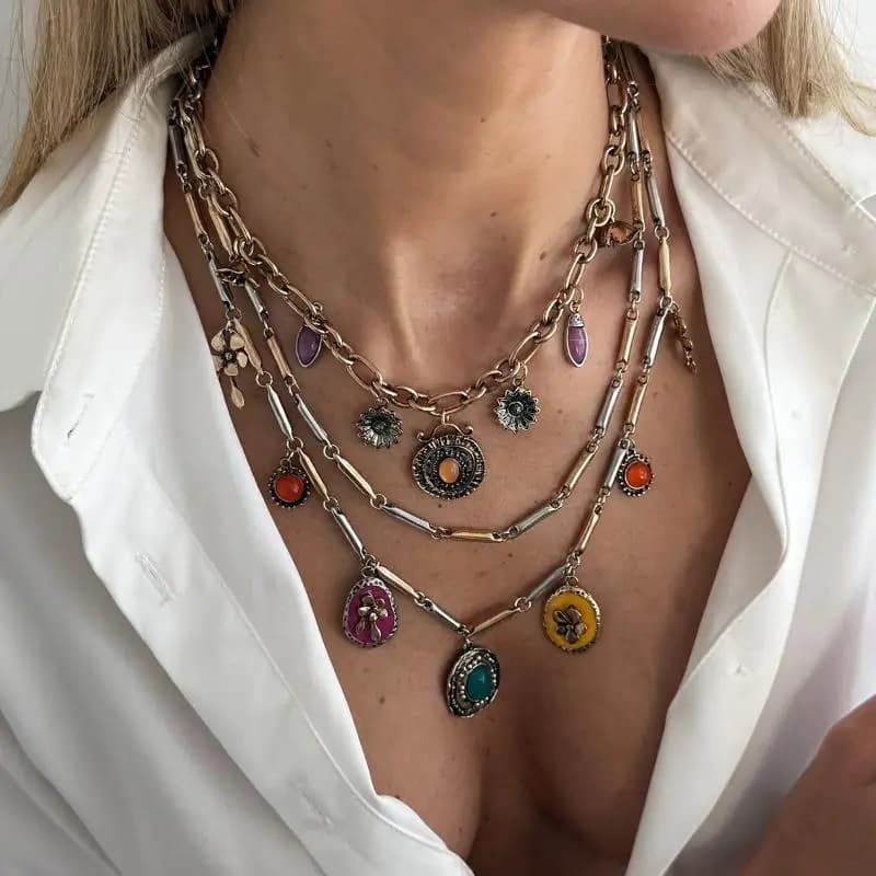 1/2/3 Pezzi Collana da Donna con Ciondolo a Cuore in Lega Multistrato Smaltata a Goccia d'Olio, Stile Esagerato, per Feste e Vacanze, Accessori Gioiello