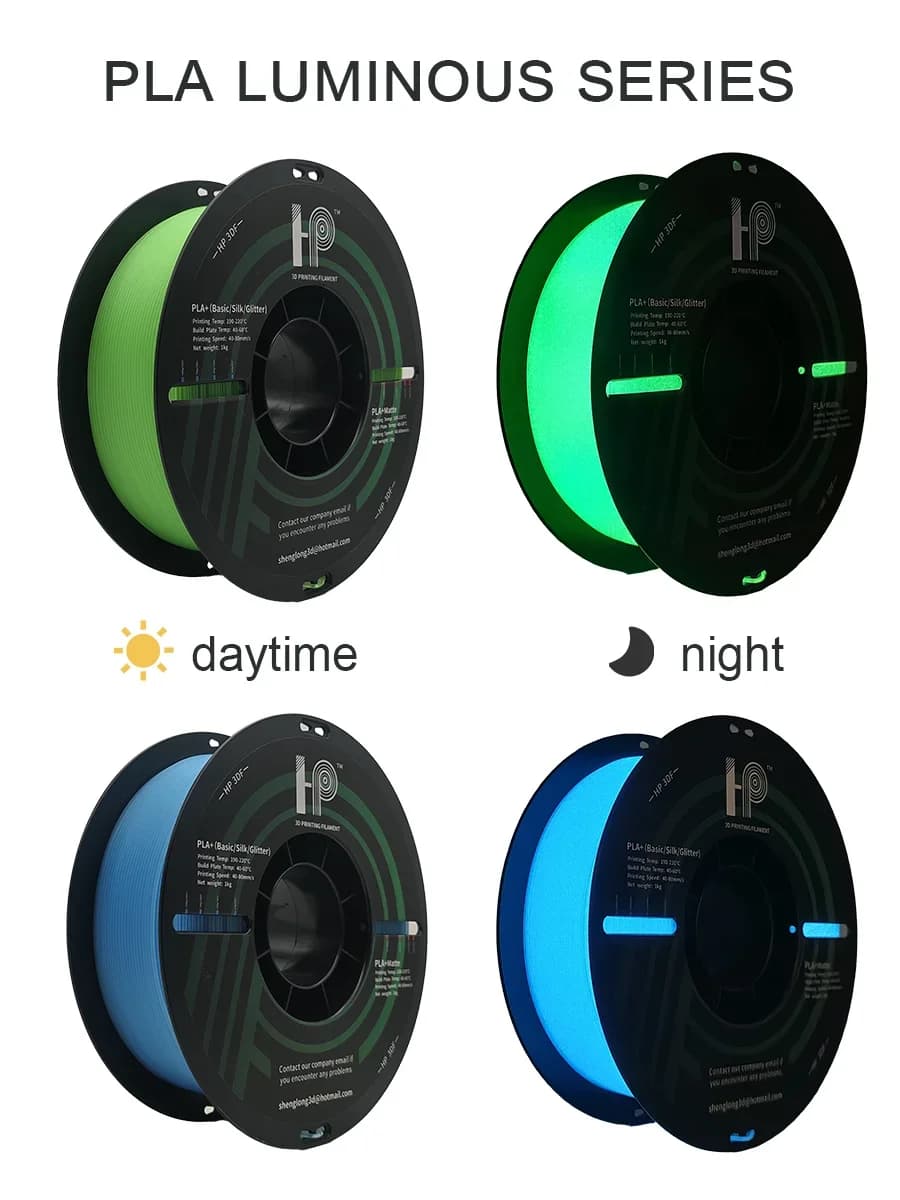 HP3DF 3D Printer Filament, PLA filament that lights in the dark 1,75 mm +/- 0.02 mm 1 kg, 100% smooth without bubbles for FDM 3D printer