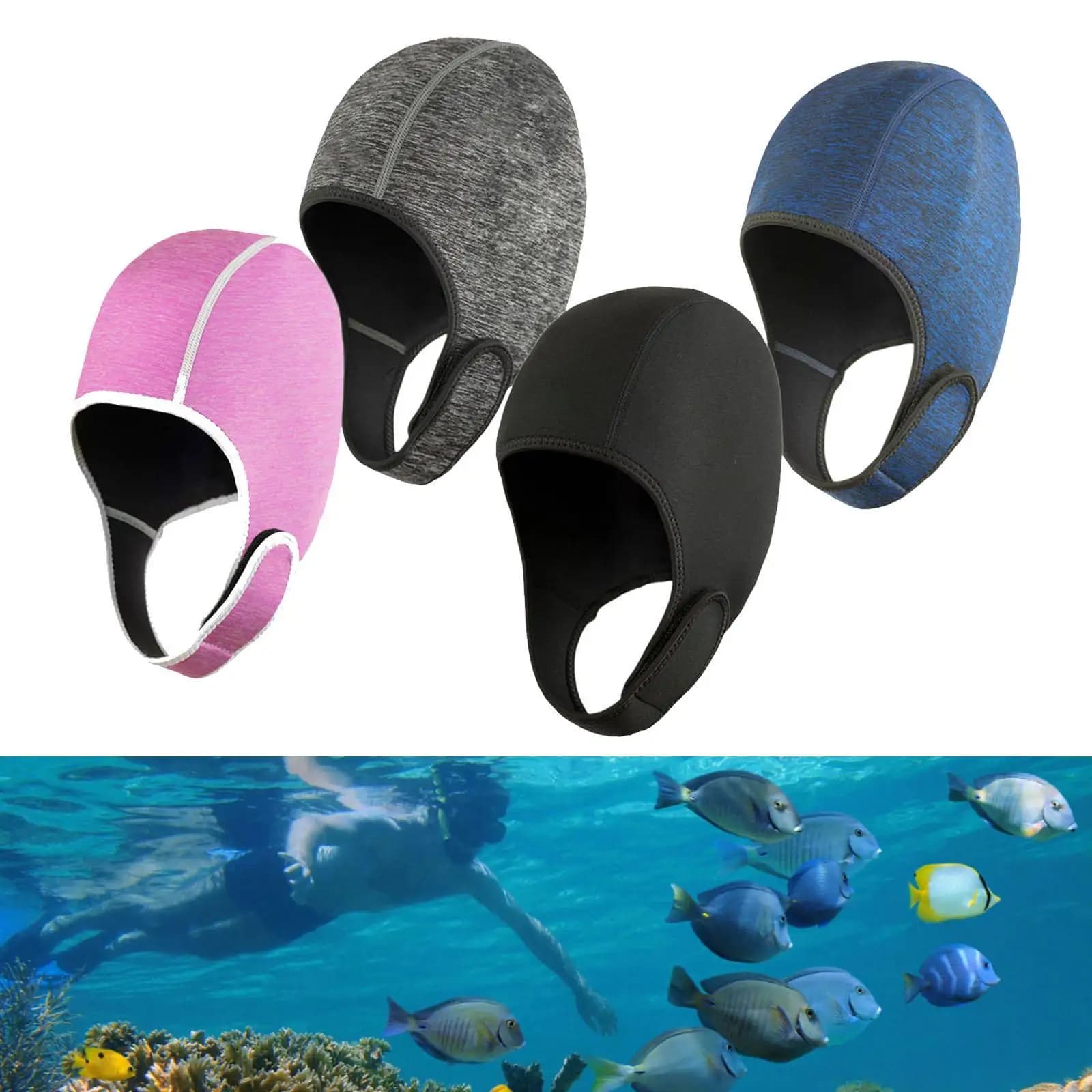 Neoprene Swimming Cap Waterproof Scuba Diving Hood with Chin Strap Dive Gear for Snorkeling Kayaking