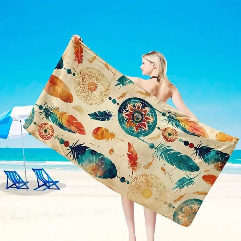 Boho Feather Dreamcatcher Beach Towel Microfiber Quick Dry Large Absorbent Summer Swimming Towel