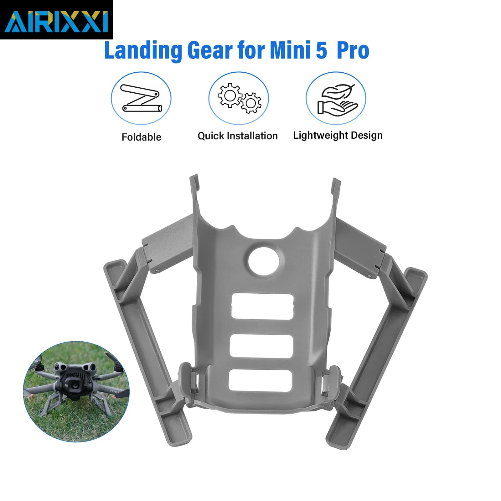 AIRIXXI Raised Ski Folding Landing Gear for DJI Mini 5 Pro Quick Release Increased Protect Gimbal & Fuselage Drone Accessories