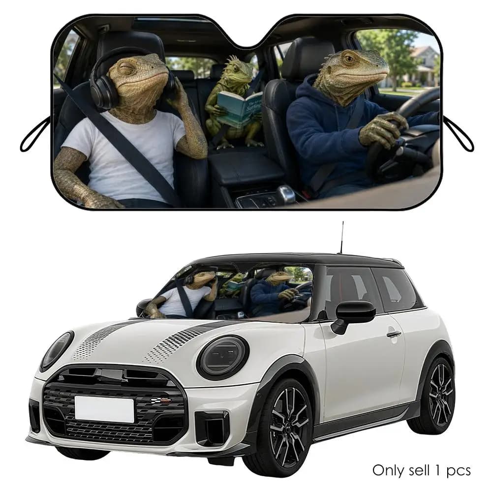 Parasole da Viaggio per Auto Lizard, Riutilizzabile in Alluminio, Copertura Isolante UV e Termica per Parabrezza