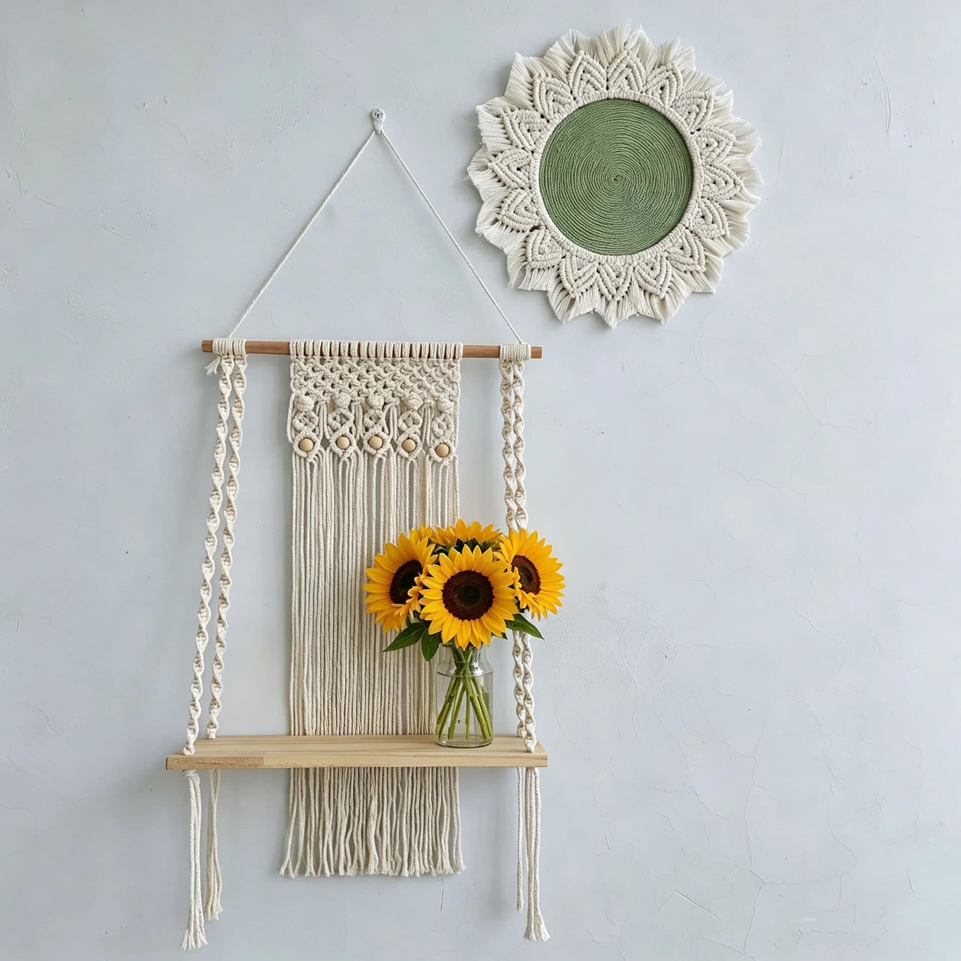 Hand Woven Cotton Rope Boho Dream Catcher Wall Hanging Tapestry Storage Shelf Ornament for Bedroom Homestay Hotel Layout