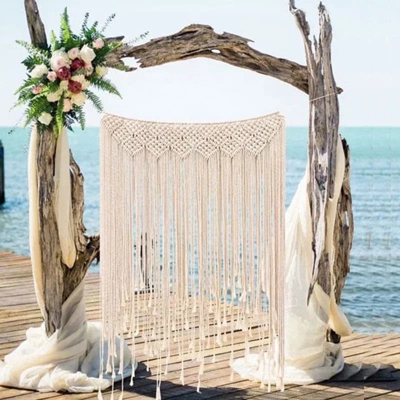 Nordic Hand-woven Tapestry Macrame Curtain Bohemian Boho Backdrop Decoration Wall Hanging Blanket For Home Wedding 100*115CM