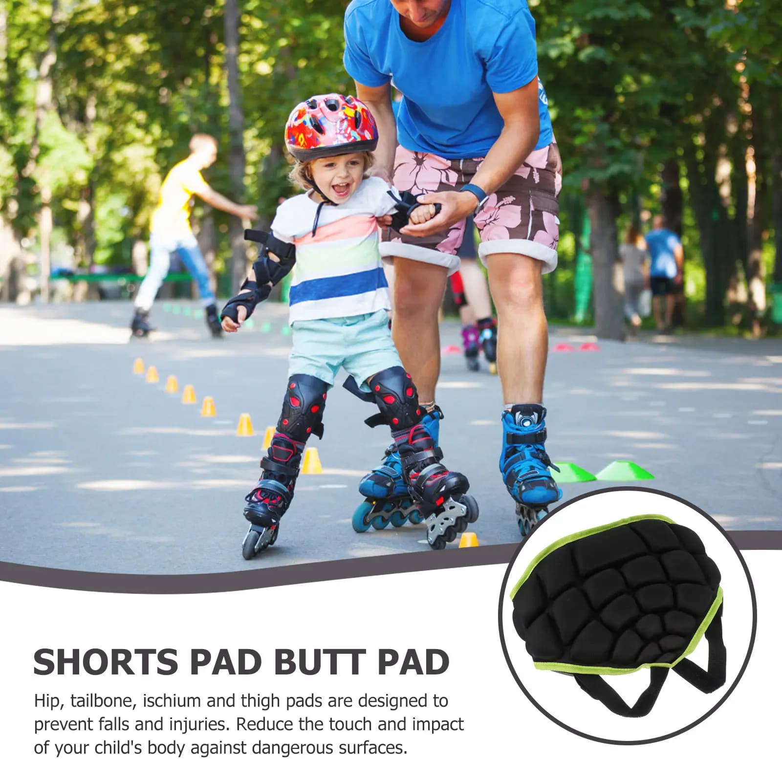 1 Pezzo Protezione per Anca da Pattinaggio per Bambini, Cuscino Spesso Antiurto Nero per Pattinaggio a Rotelle, Sci e Altri Sport, Protezione Versatile