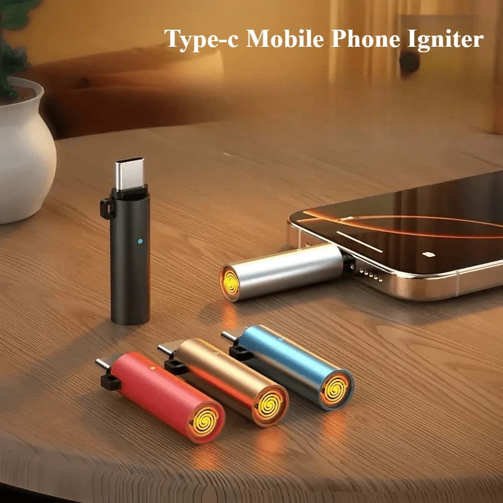 Accendino USB C Antivento, si Collega al Telefono e si Accende con un Soffio, Spegnimento Automatico in 10 Secondi, Senza Ricarica, per Smartphone