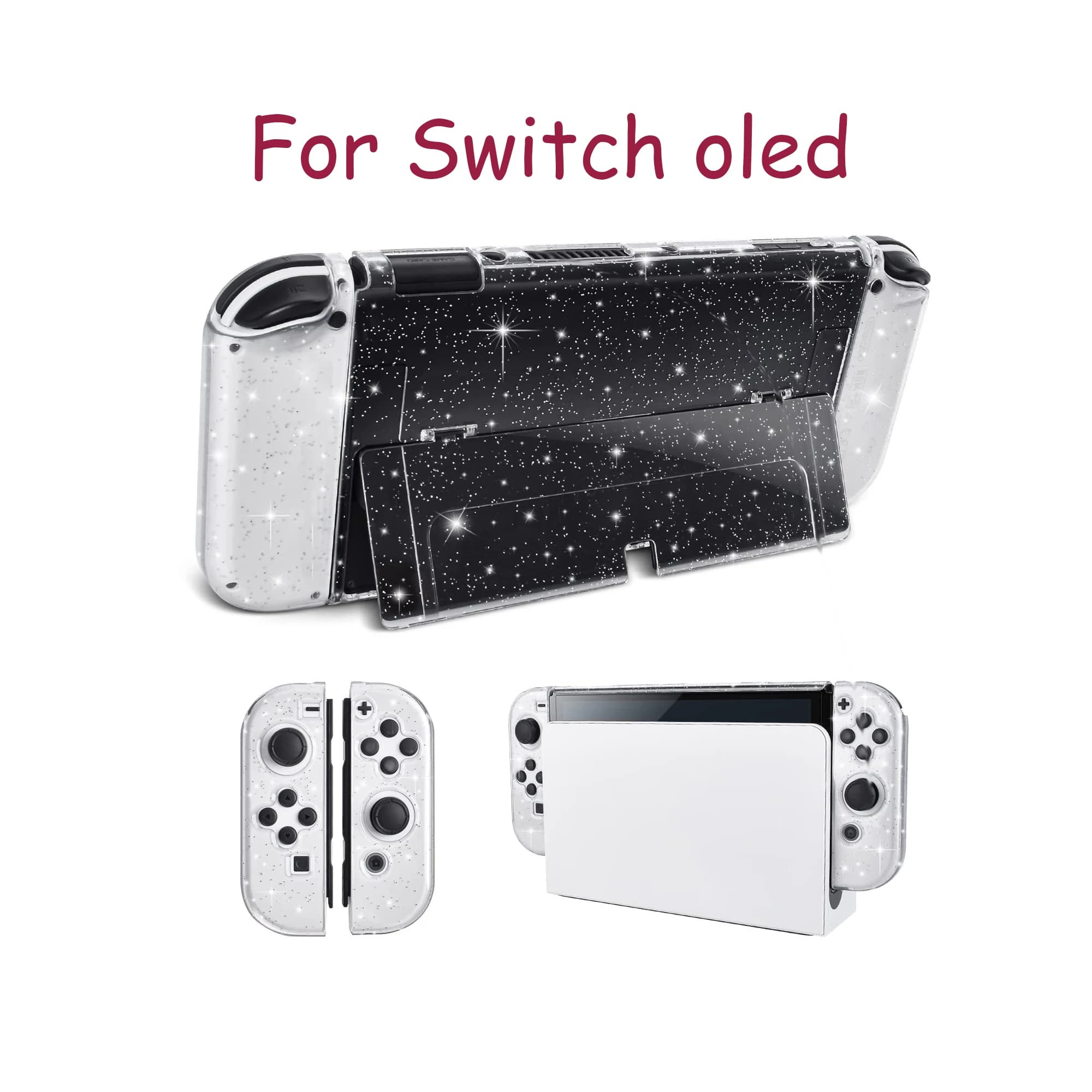 Custodia rigida trasparente glitterata per controller Switch Oled Cover trasparente in cristallo Bling Shell per alloggiamento staffa NS