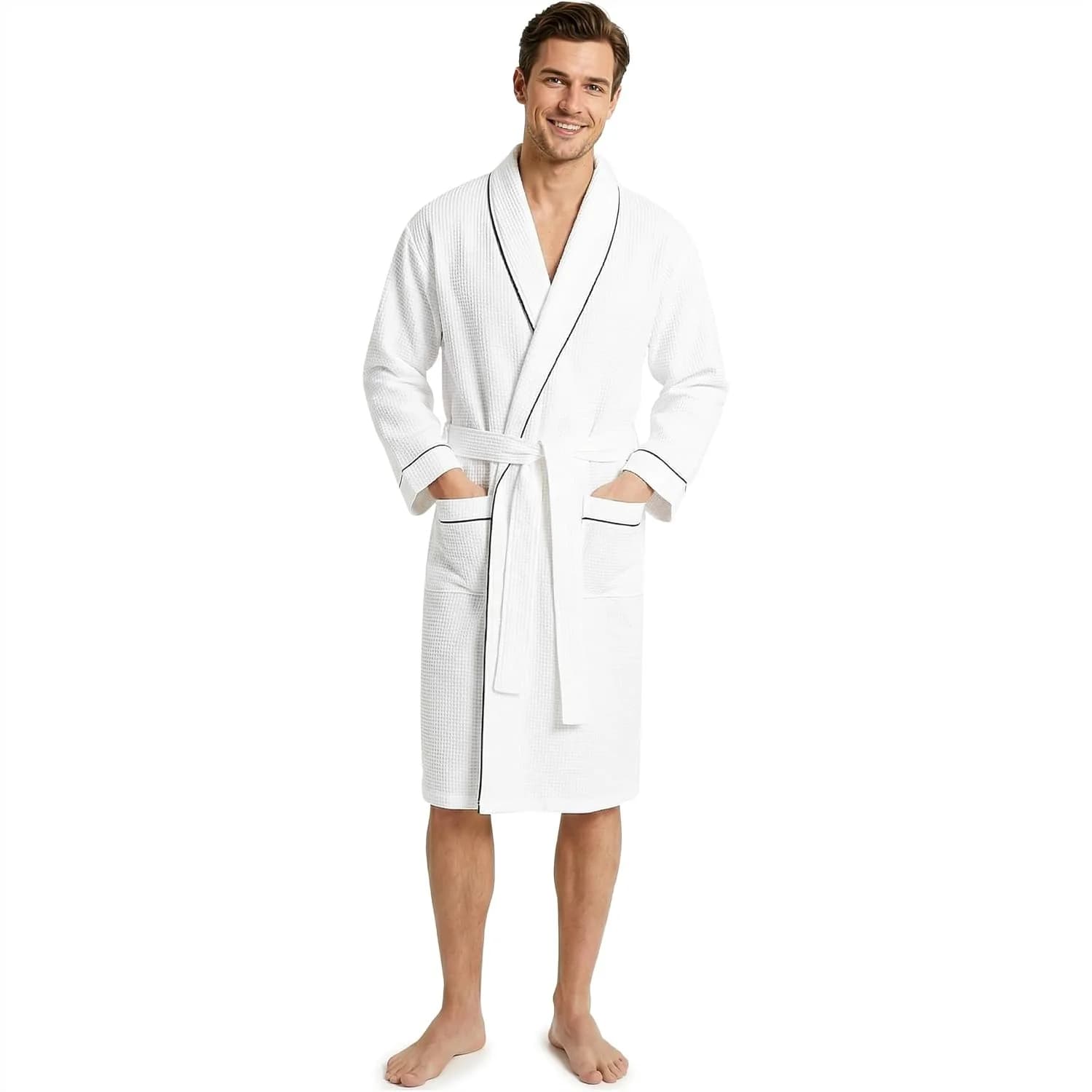 Waffle Robe for Men M-3XL Lightweight Soft Bathrobe Cozy House Coat for Spa Shower Hotel
