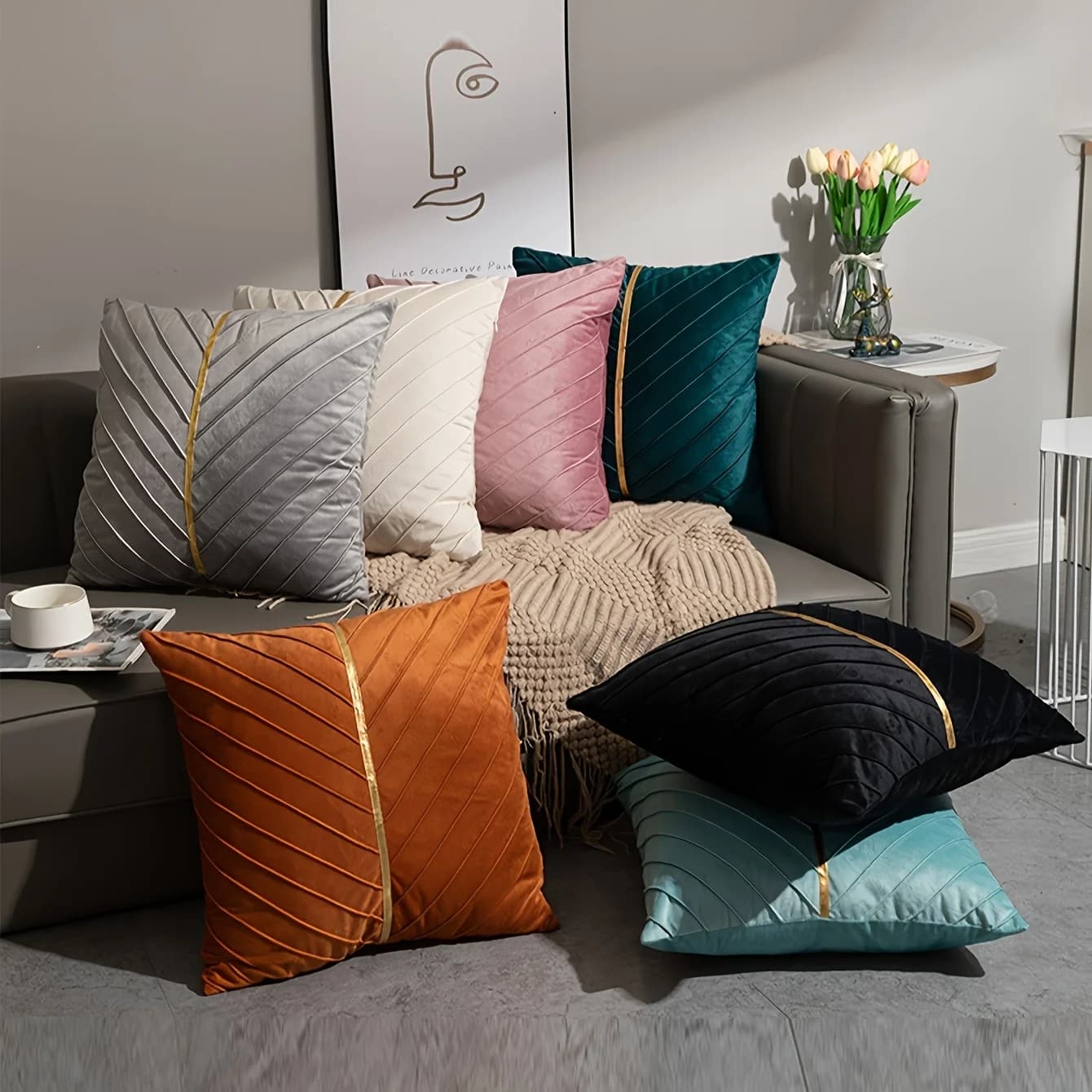 1pcFodere per cuscini Fodere per cuscini decorativi in oro morbido per divano Divano Soggiorno Decorazioni per la casa