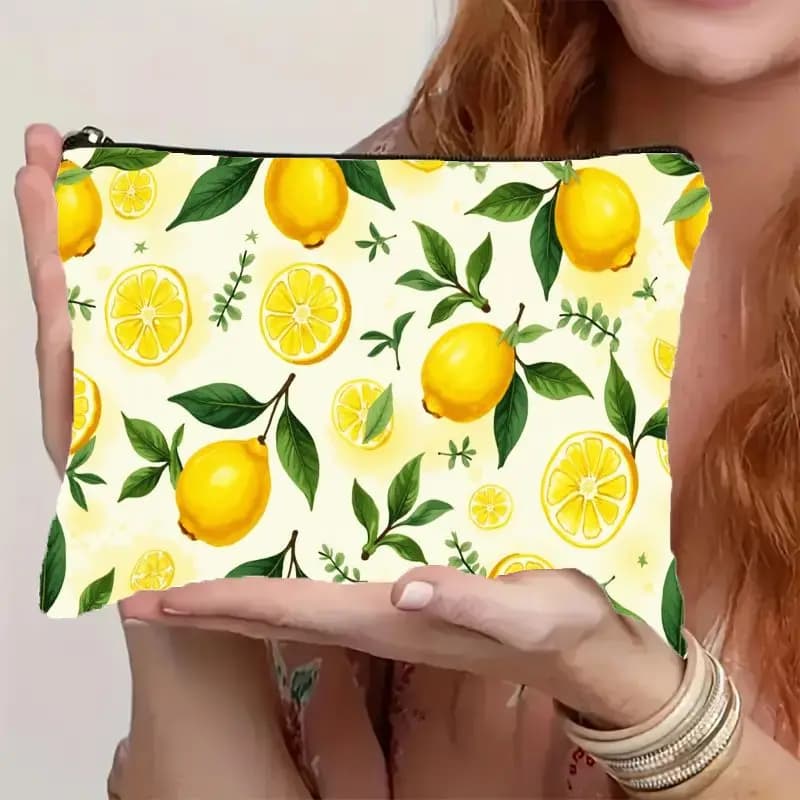 Lemon Print Cosmetic Makeup Bag with Zipper Closure Lightweight Portable Toiletry Pouch Perfect Travel Wash Bag Italy Style