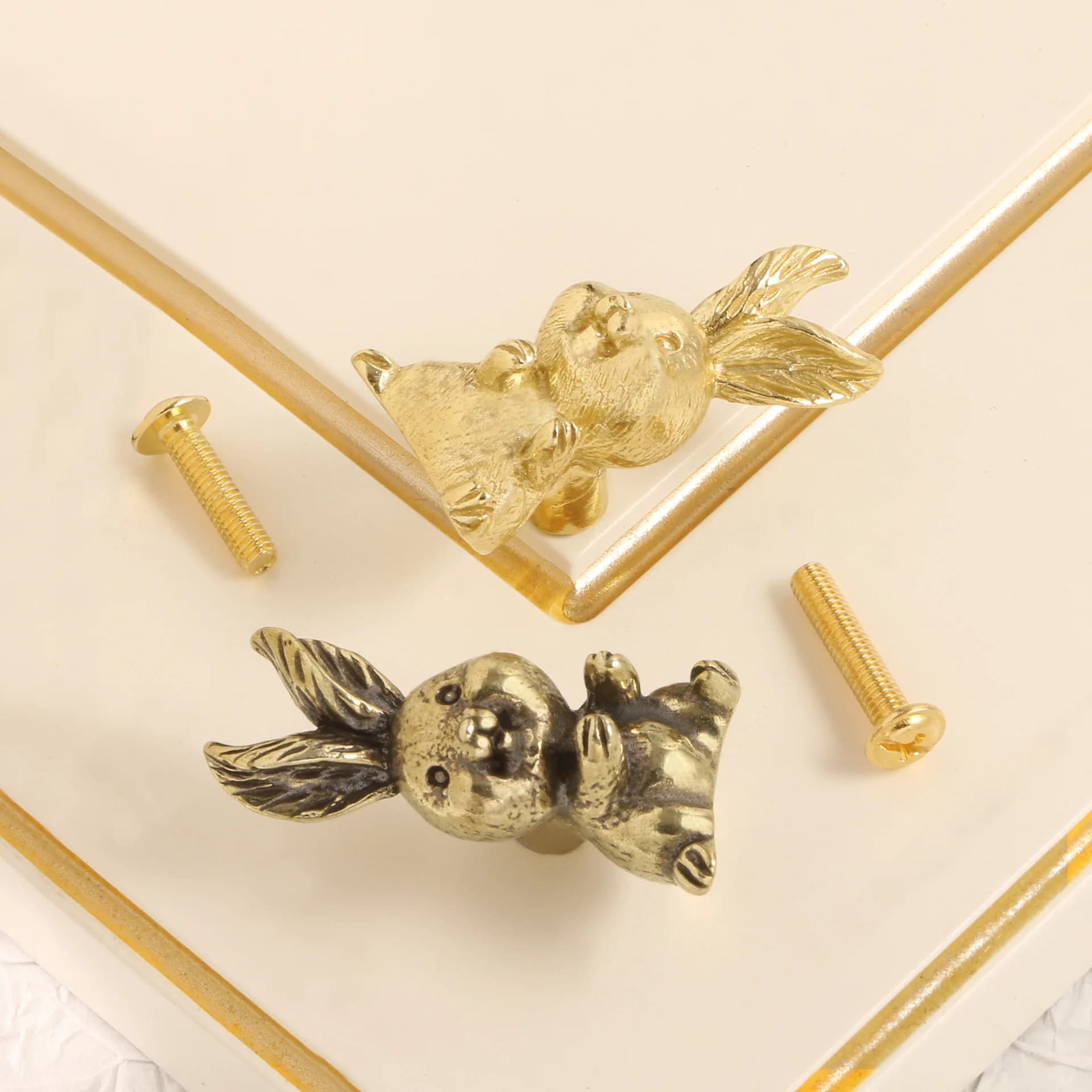 Maniglia per cassetto a forma di coniglio in ottone e rame, decorativa per armadi e guardaroba, maniglia creativa per mobili e porte