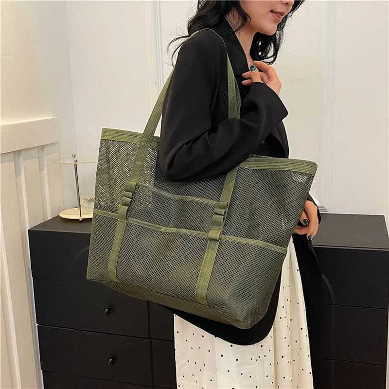 Portable mesh beach bag for women Travel bag for makeup Summer travel bag Swim bag Organizer Shopper Totes