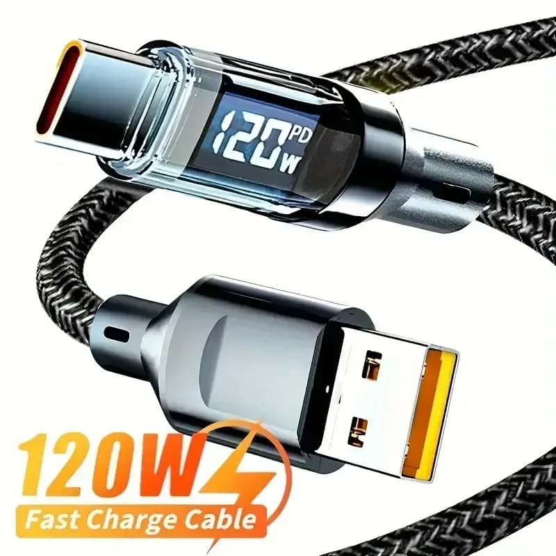 Cavo di ricarica rapido USBC da 120 W con display a LED Cavo dati digitale per Samsung/Xiaomi, accessori per caricabatterie per misuratore di potenza TypeC