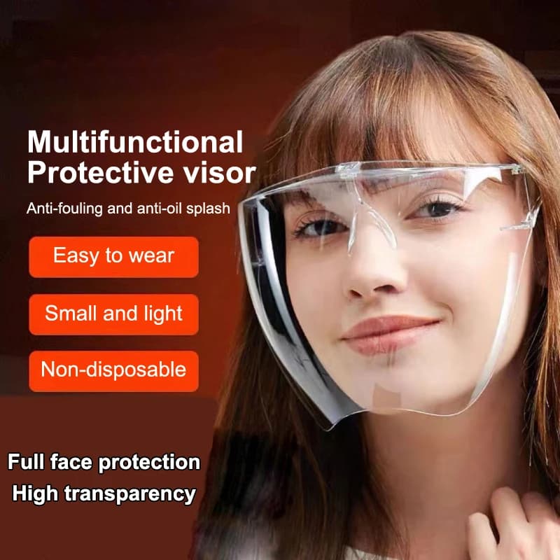 Full‑Face Covered Transparent Anti‑Fog Anti‑Splash Faceshield, Safety Protective Glasses‑Style Sunglasses Shield