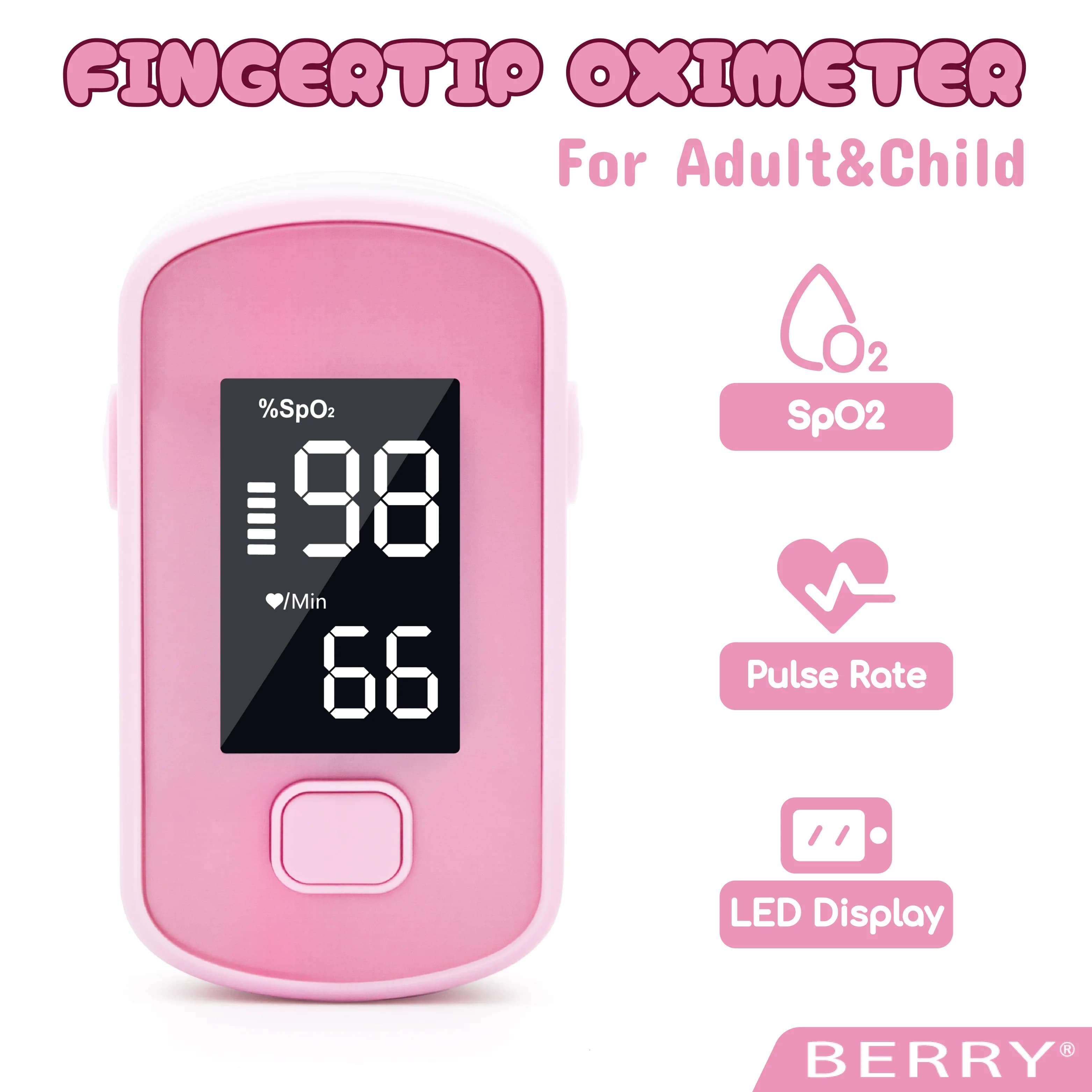 Pulsossimetro da dito per bambini e adulti con display LED, oximetro digitale automatico SPO2, pulsossimetro da dito.