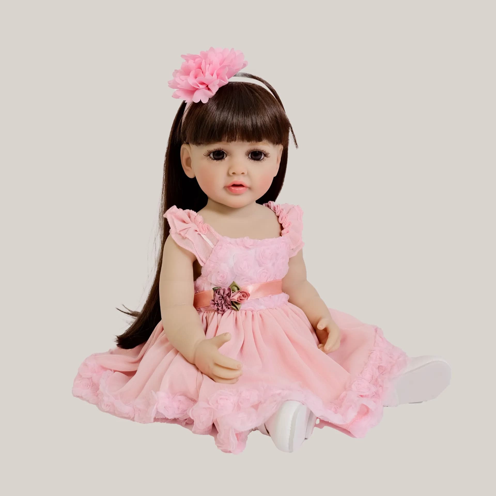 Carino 55 cm Capelli Lunghi Rosa Ragazza Silicone Reborn Doll Bambino Kid Dress Up Gioco Giocattolo Simulazione Bambola Bambini Compleanno Regalo Di Natale