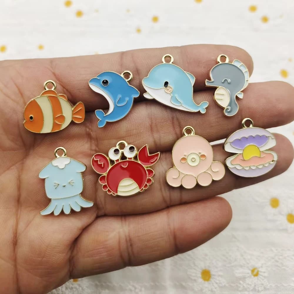 10pcs Fish Charm Jewelry Accessories Diy Making Enamel Necklace Earring Pendant Keychain Charms Metal Gold Plated
