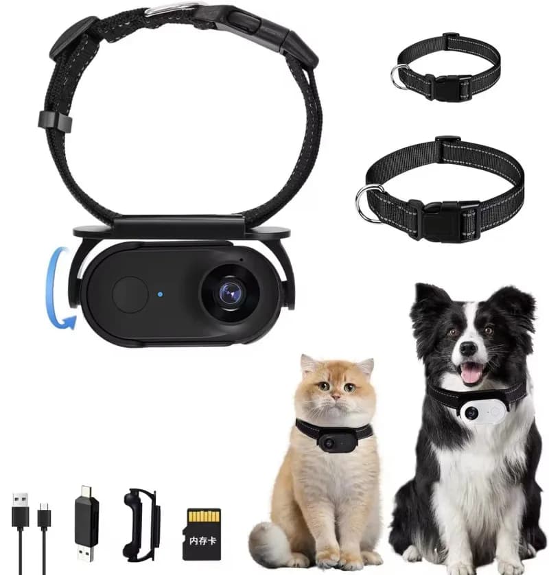 Magnetic HD camera for pets with movement recorder, real-time tracker for outdoors, dog and cat collar camcorder, anti-smarriage, long-lasting battery