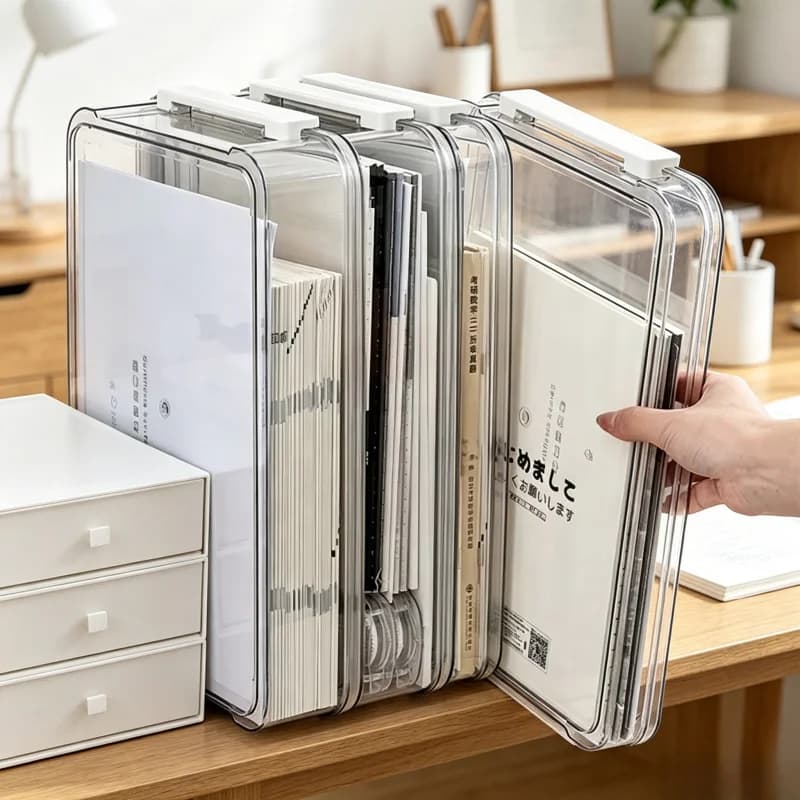 Transparent Acrylic Desktop Storage Box A4 File Document Organizer Dustproof Case for Exam Paper Card Home Office Use