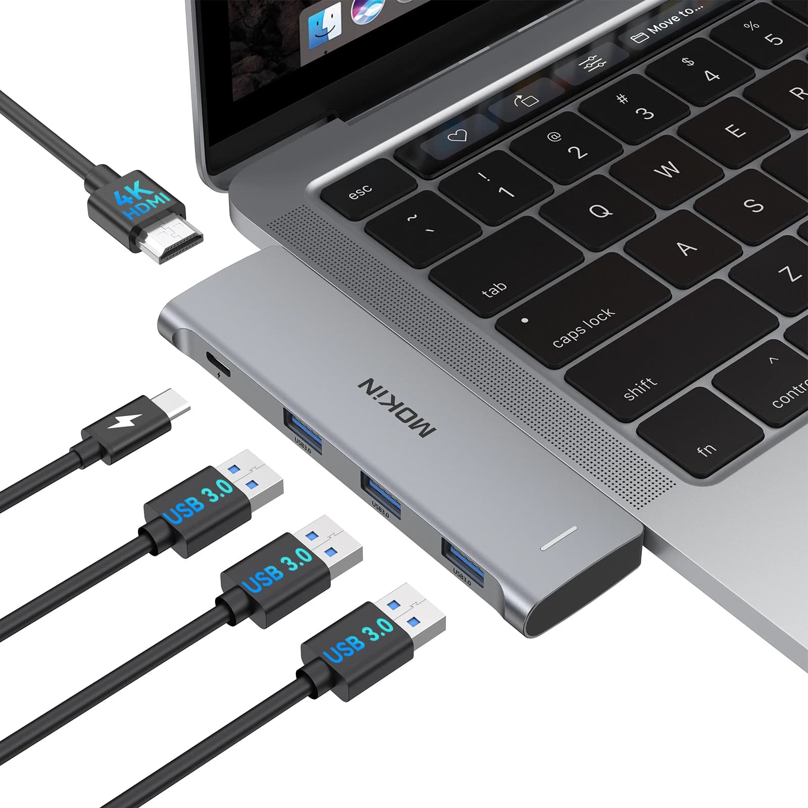 MOKiN USB C Hub Docking Station Adattatore 4K HDMI, 3 USB 3.0 5Gbps, USB C 3.0 e 100W Thunderbolt 3, per MacBook Pro/Air M1M2