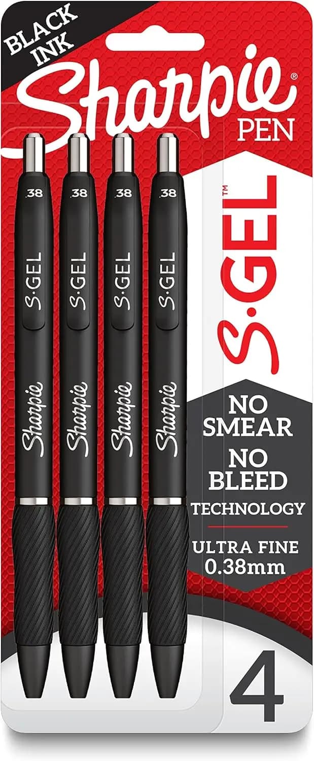 Penne Gel a Punta Ultra Fine (0,38mm) - Inchiostro Nero, Confezione da 4 - Anti-sbavatura, Asciugatura Rapida