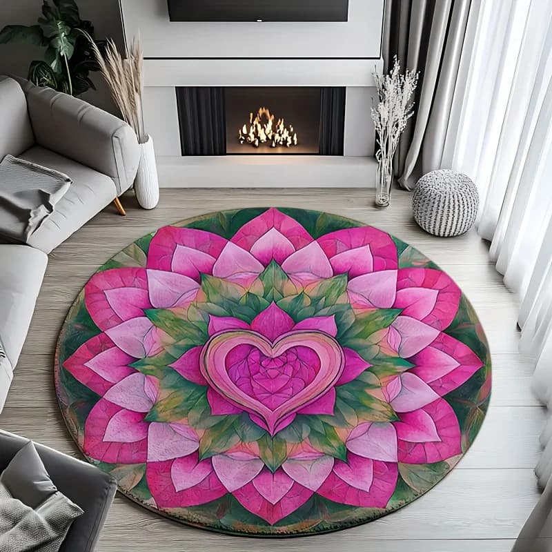 Pink heart shaped round mat, yoga flannel meditation cushion, suitable for interior decor, entrance, living room, M