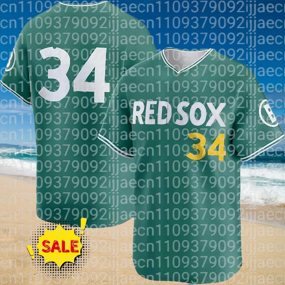 Maglia da baseball verde Red Sox coordinata per la famiglia, top sportivo casual traspirante da uomo e donna, maglia City Connect '34', abbigliamento alla moda 3D
