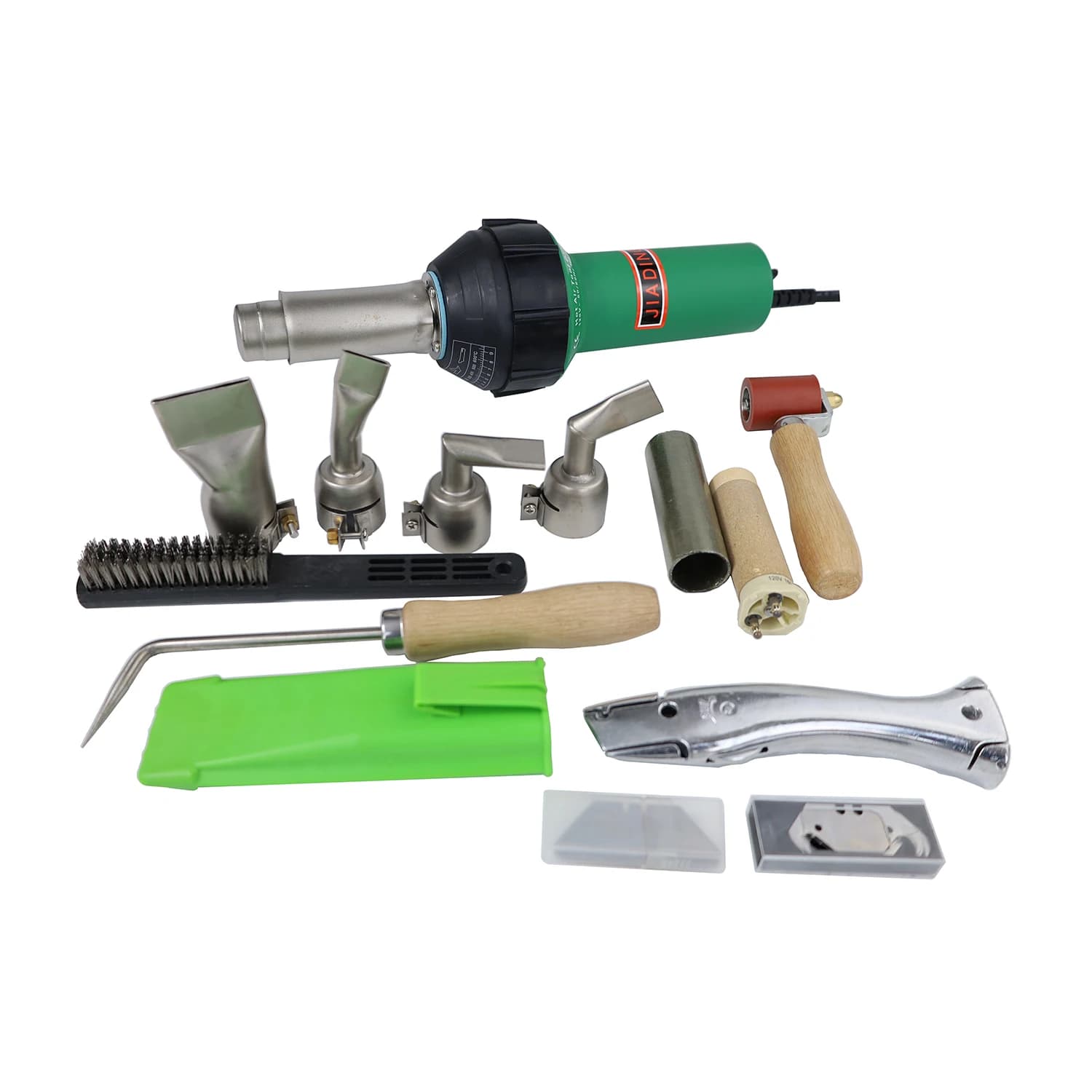 Kit Professionale Pistola Termica 1600W con 4 Ugelli Piatti per Saldatura, Spazzole, Tester per Giunti e Set di Utensili per Saldatura Plastica