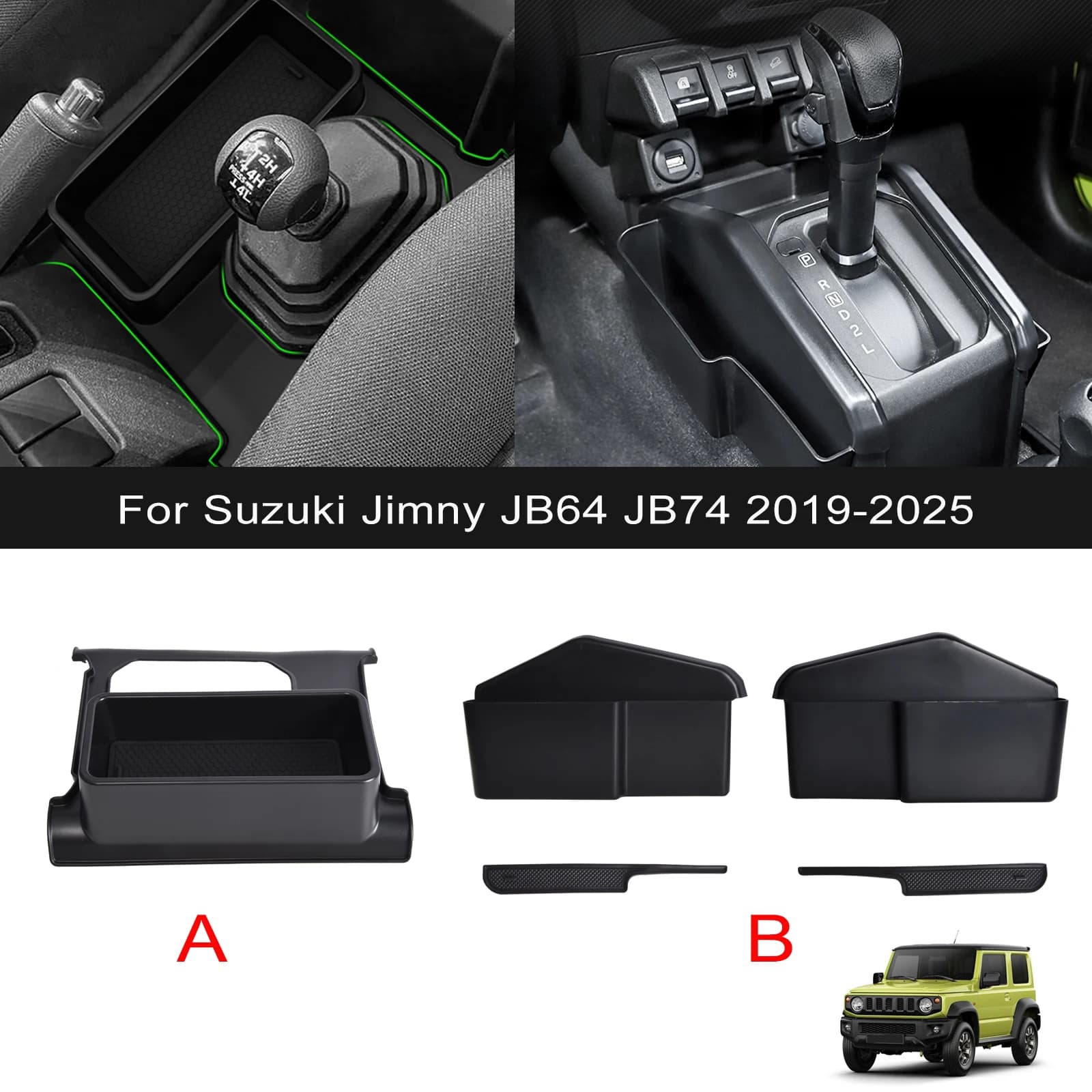 Auto Gear Shift Side Storage Box Organizer Tray Phone Support for Suzuki Jimny JB64 JB74 2019-2025 Car Interior Accessories