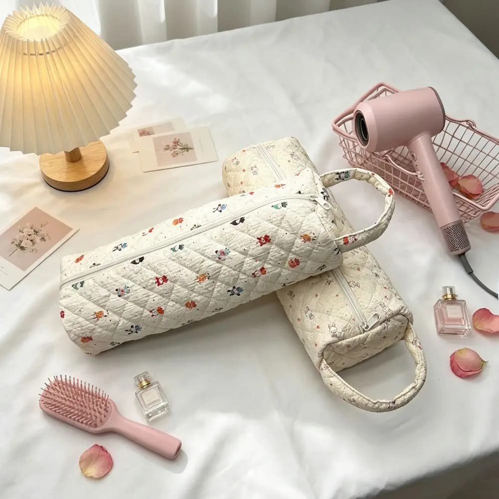 Soft Hair Dryer Storage Bag Large Capacity Quilting Cotton Curling Iron Carrying Case With Handle Dustproof Cosmetic Bag