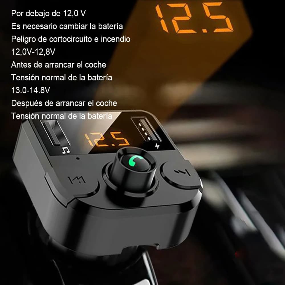 5.0 Ricevitore Bluetooth Lettore MP3 per auto Caricatore rapido Lettore musicale Chiavetta USB Trasmettitore FM Luce ambientale Accendisigari