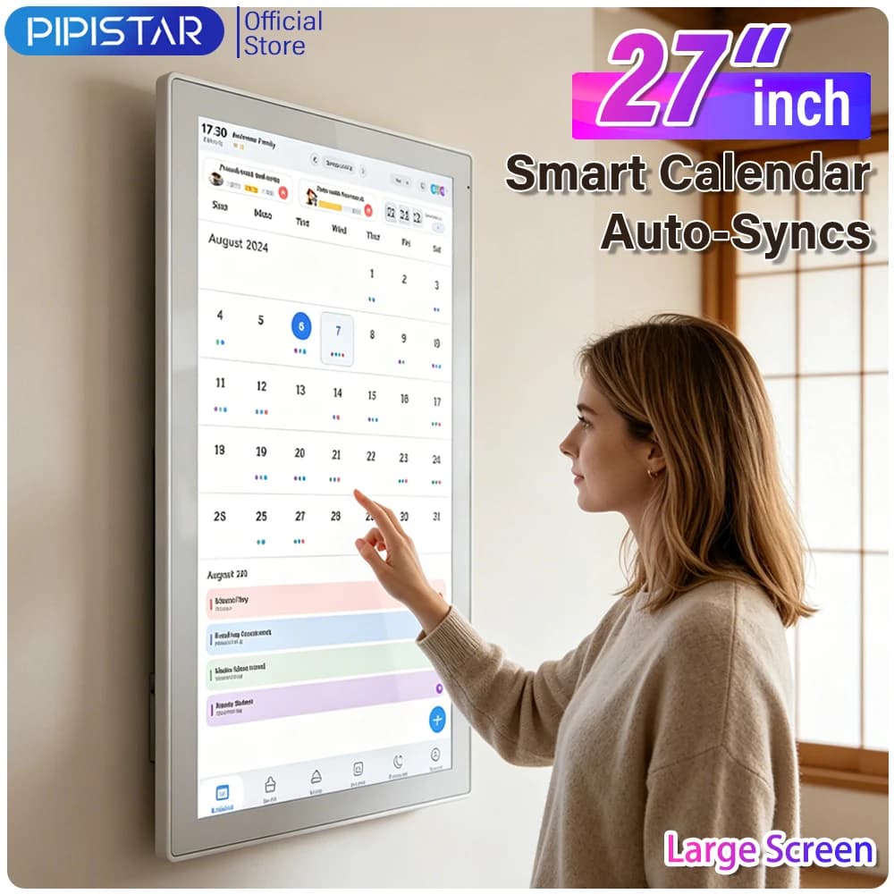 Smart Digital Calendar 27inch Large Screen Family Planner Electronic Chore Chart Interactive Touchscreen Wall & Desk Mountable