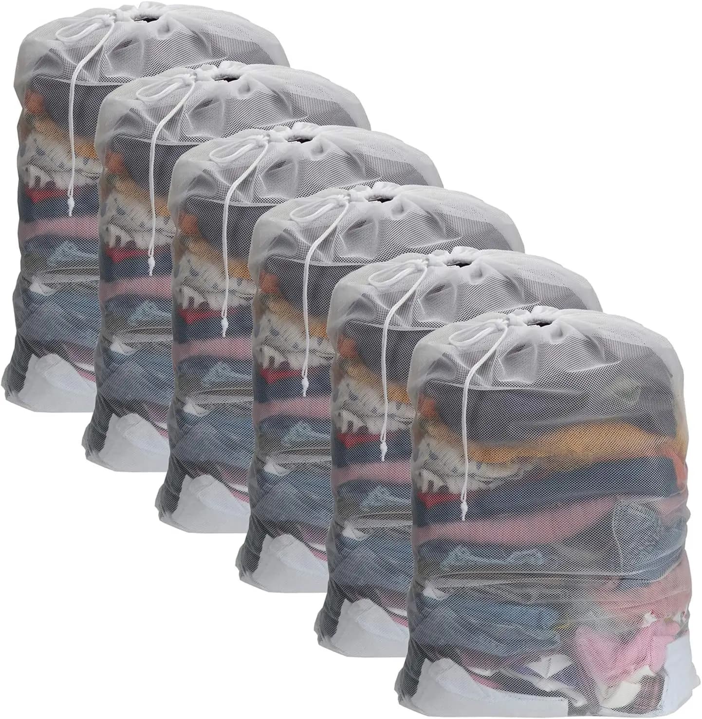 Confezione da 6 Sacchi per Bucato in Rete Resistente 24"x36" - Sacchi Extra Large con Coulisse per Viaggi, Dormitori Universitari e Appartamenti