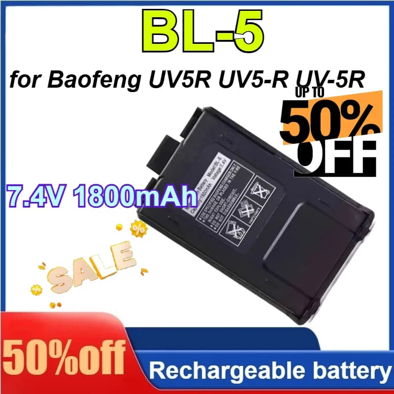Batteria BL-5 7.4V 1800mAh per Baofeng UV5R UV5-R UV-5R, Batterie Ricaricabili agli Ioni di Litio per Walkie Talkie