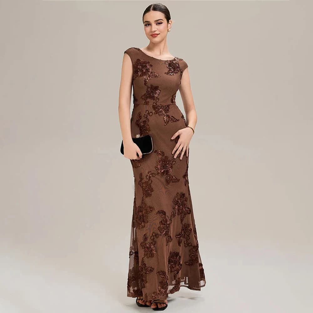 Women's Formal Evening Gowns Lace Applique Sleeveless Mermaid Evening Dresses Elegant Formal Party Gowns Prom Cocktail Gowns