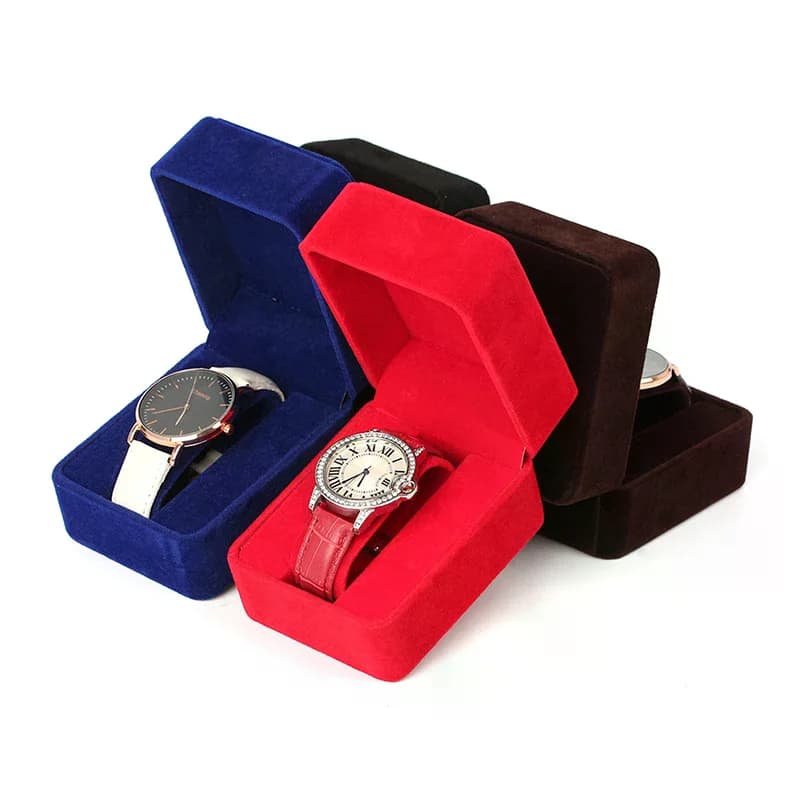 Scatola per orologi Custodia per orologi Smartwatch ad angolo rotondo in velluto di moda Accessori per gioielli Scatole per imballaggio aziendale