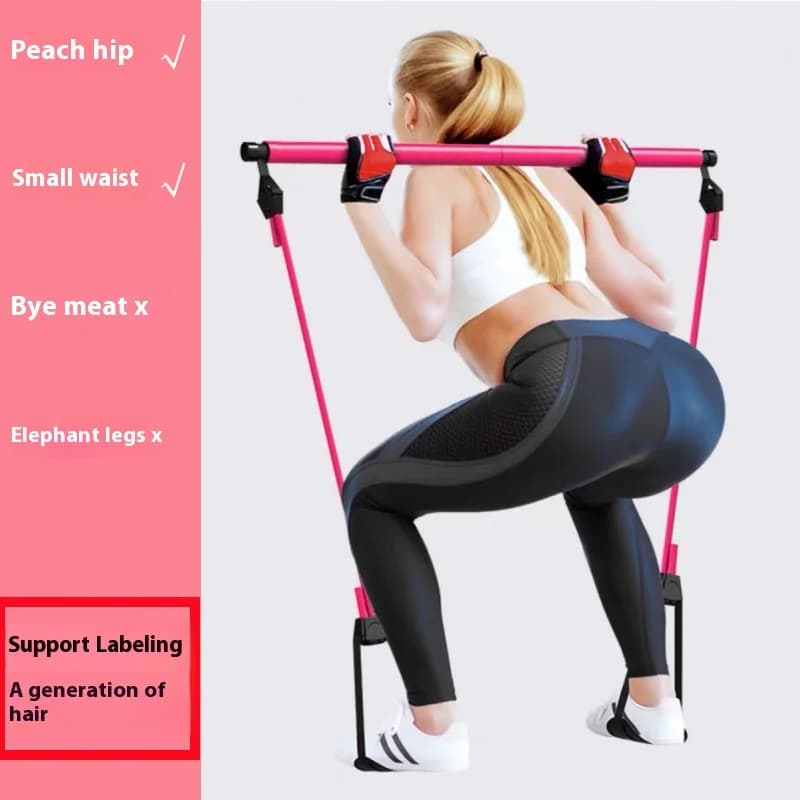 Pilates Stick - Adjustable fitness bar for training at home, yoga, stretching and toning - Portable exercise rod with elastic bands