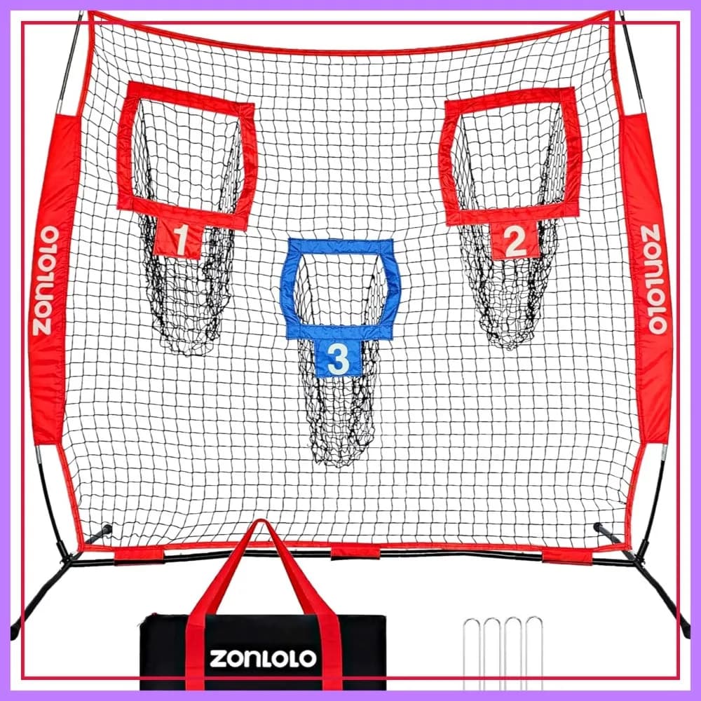 Rete da Lancio per Football 6x6ft con 3 Tasche Bersaglio, Attrezzatura Portatile per Allenamento QB da Giardino, Include Borsa per il Trasporto